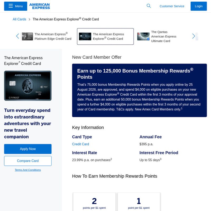 American Express Explorer – 125,000 Bonus Points Over 2 Years