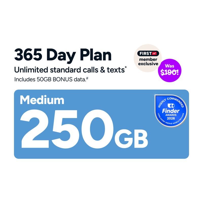 Kogan Mobile Medium 4G: 365 Days, 250GB Data