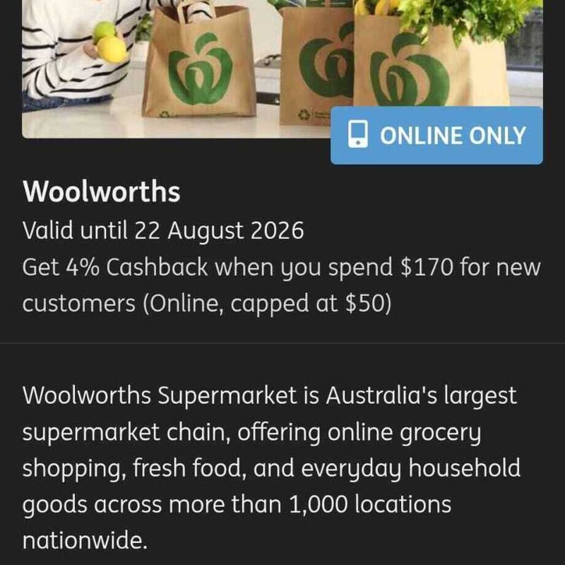 Woolworths 4% Cashback for New ING Cardholders