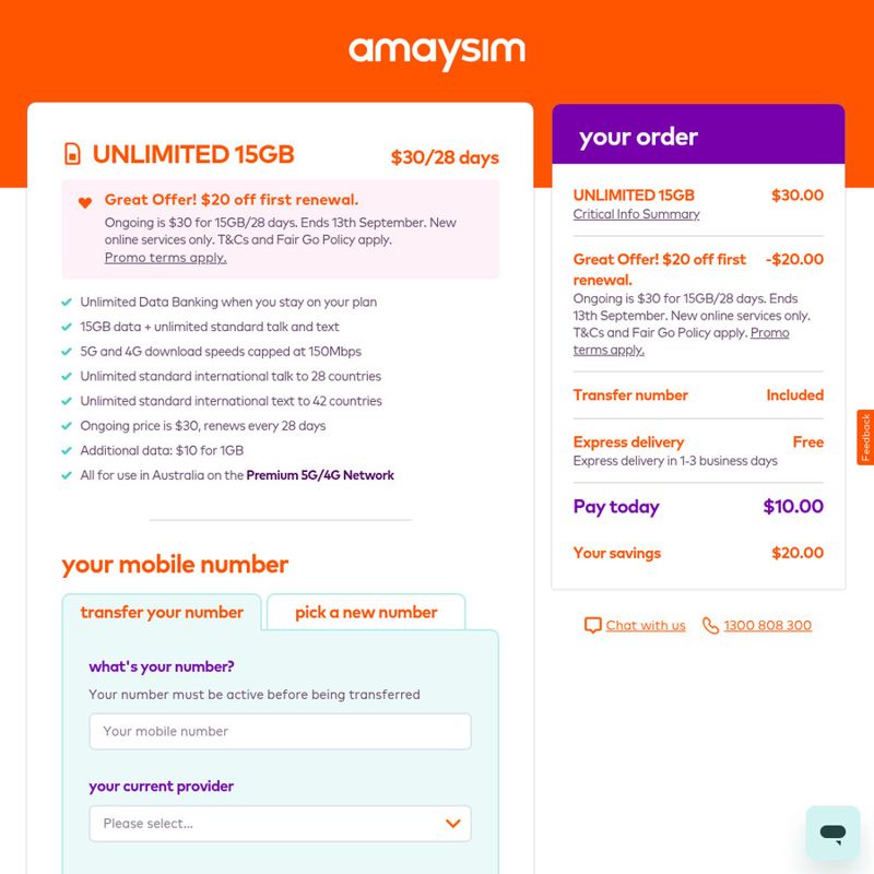 amaysim 28-Day 15GB Prepaid SIM