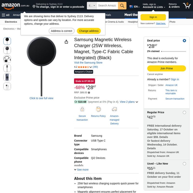 Samsung 25W Magnetic Wireless Charger Black