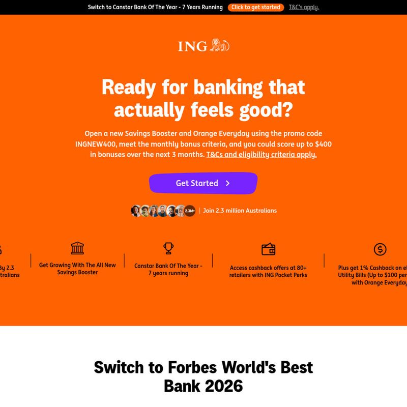 ING Orange Account - Up to $400 Cashback for New Customers