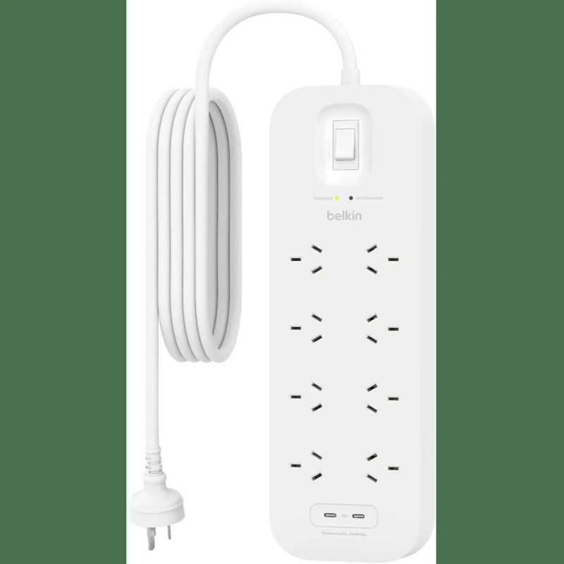 Belkin Connect 8-Outlet Surge Protector with Dual USB-C 30W, 2M Power Cord