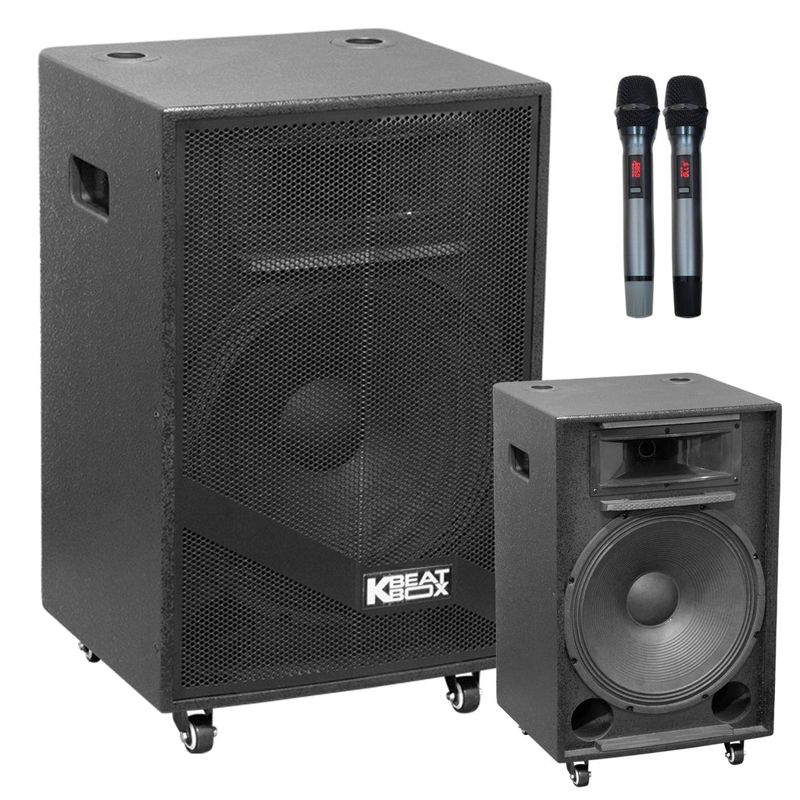 Soncamedia Kbeatbox KB-39NEO – 15" Big Box Karaoke Speaker System | 80W RMS | Wireless Mics
