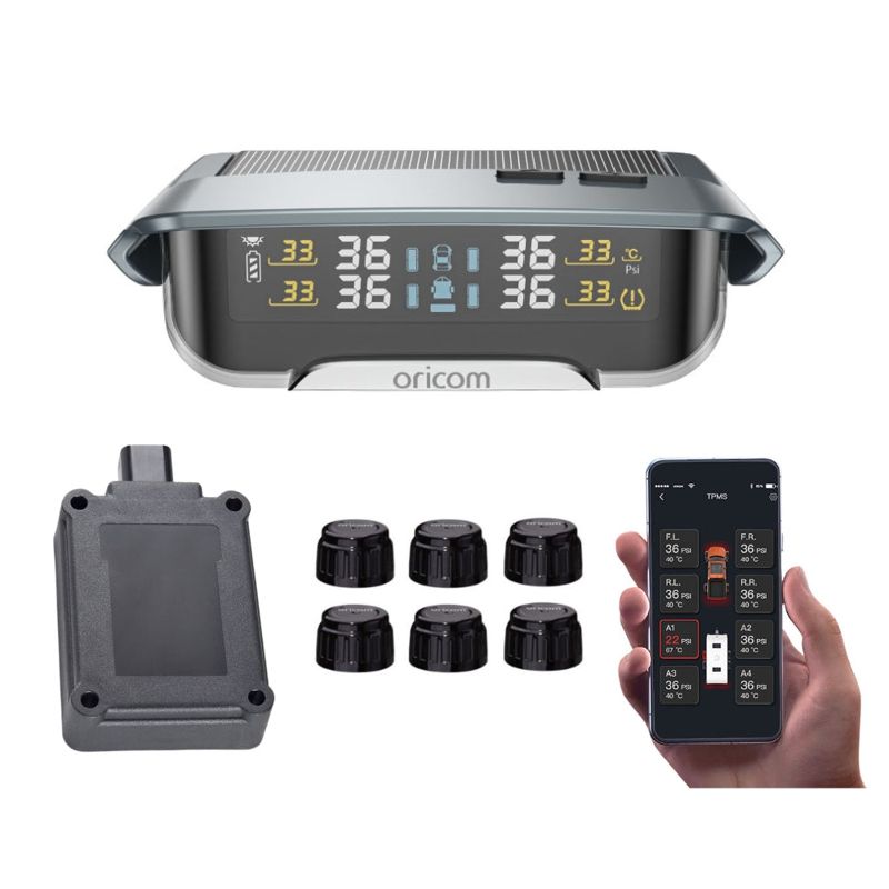 Oricom TPMS10-6E Tyre Pressure Monitoring System with 6 External Sensors (with APP Functionality) + Repeater Bundle Pack
